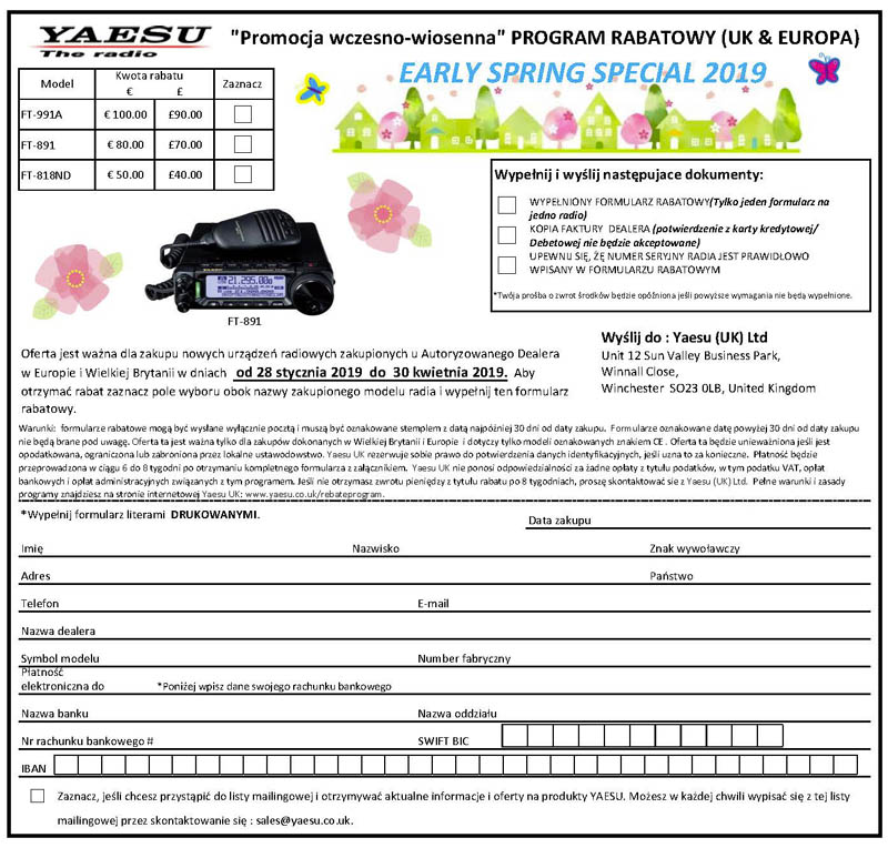 Promocja YAESU w inRADIO - formularz rabatowy