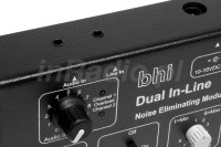 Regulacja poziomów sygnału audio w filtrze DSP BHI DUAL IN-LINE - dodatkowo umieszczone są wskaźniki LED przesterowania wejścia