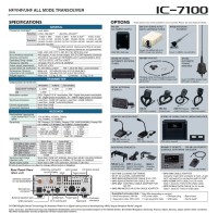 Transceiver mobilny ICOM IC7100 Broszura ze specyfikacją, spisem opcjonalnych zestawów oraz wyszczególnienie złącz na tylnym panelu