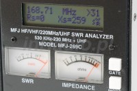 MFJ-269C Analizator z włączonym pomiarem przy częstotliwości 168,71MHz i bardzo wysokim WFS >31 (brak podłączonej anteny)