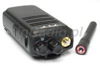 DP-290 Ręczny radiotelefon TYT wyposażony także w diodę oznajmiajaćą odbiór sygnału lub nadawanie w zależności od koloru - prawa strona urządzenia wyposażona jest w złącze do mikrofonogłośnika