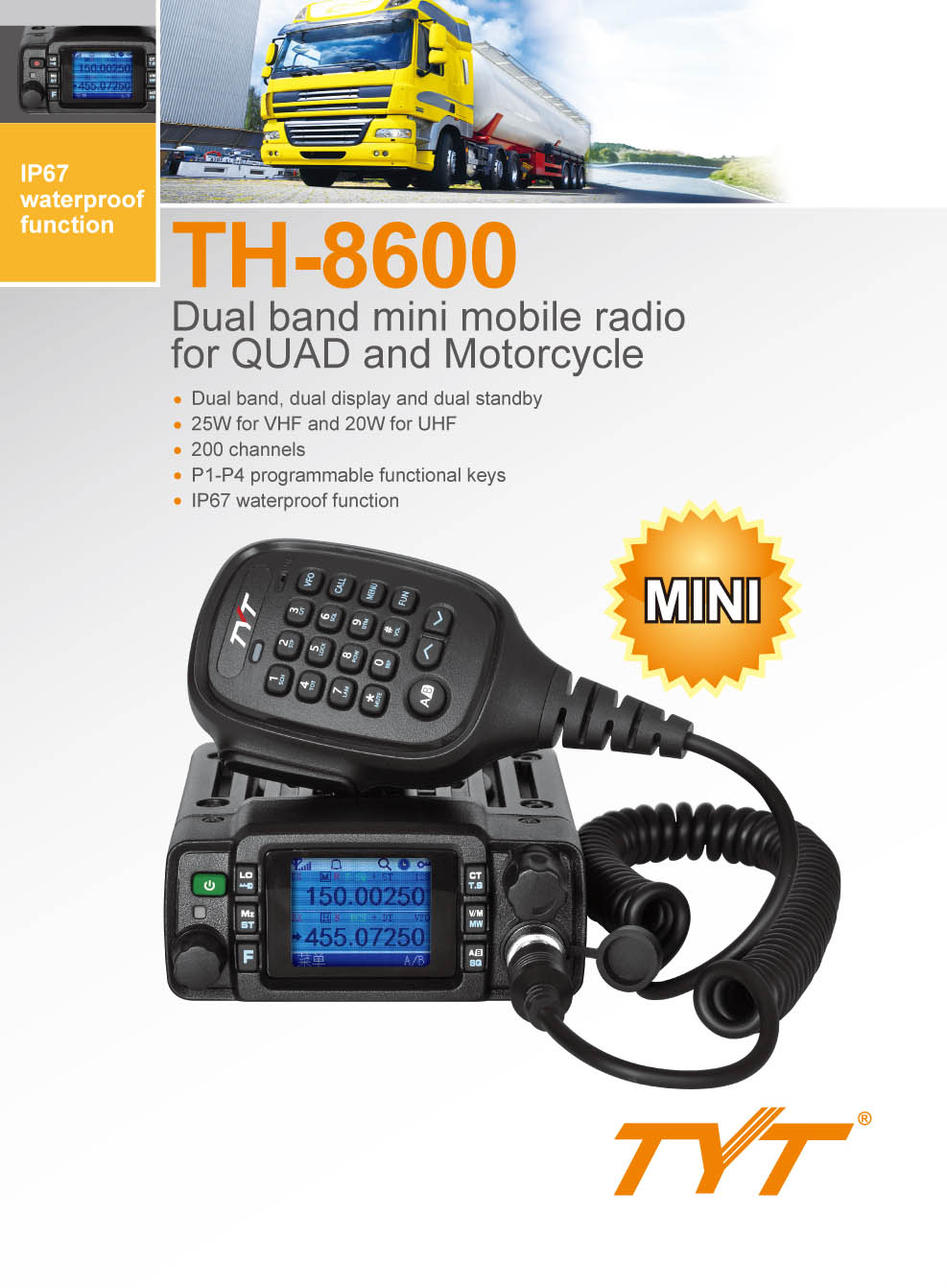 TYT TH-8600 Dwupasmowy Transceiver karte katalogowa